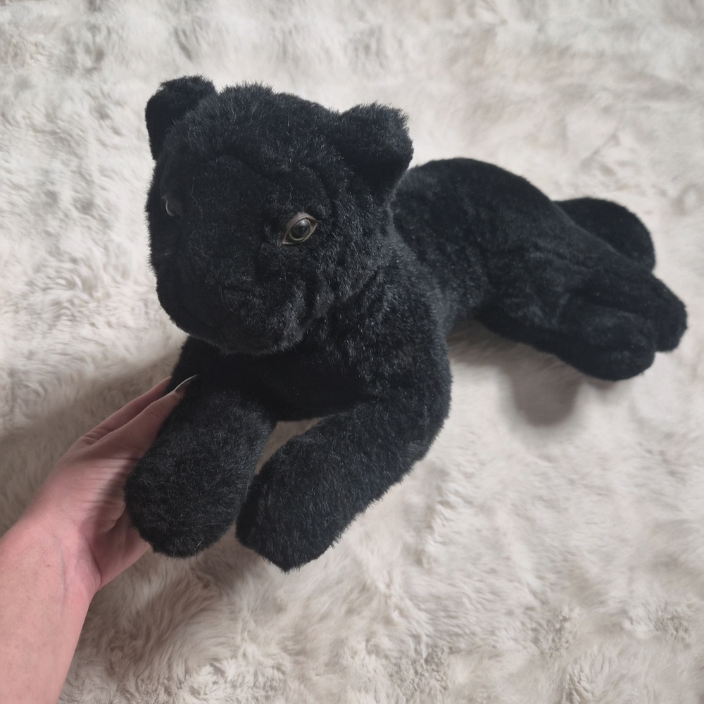 Vintage K&M Realistic Black Lying Jaguar Wild Republic Plush Stuffed Panther Toy